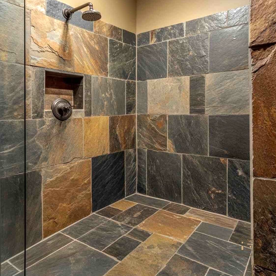 30 Clever Rustic Walk In Shower Ideas for Every Style 23 Rustic Tile with Hand-Painted Details
