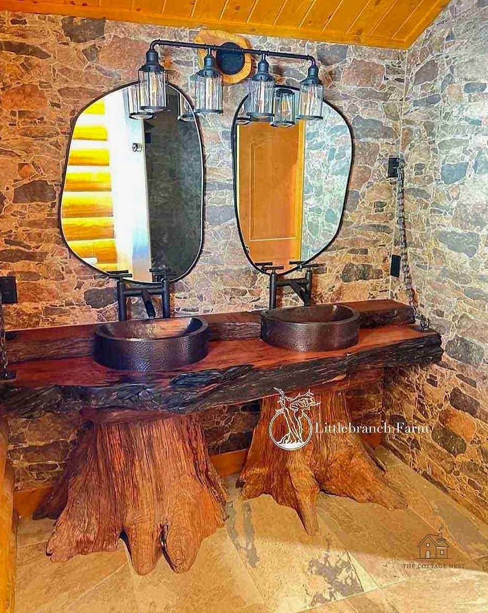 30 Clever Rustic Walk In Shower Ideas for Every Style 15 Rustic Wood Vanity Peeking Into the Shower Sightline