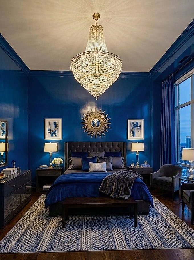 35 Gorgeous Blue Bedroom Ideas That Are Totally Doable 26 Sapphire Blue Accent Pillows