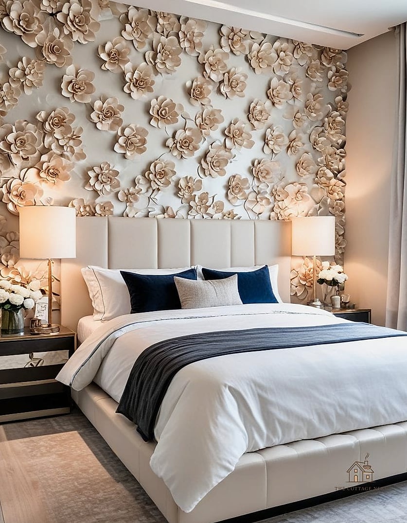 35 Chic Bedroom Feature Wall Ideas for a Beautiful Home 24 Scalloped Wallpaper Border