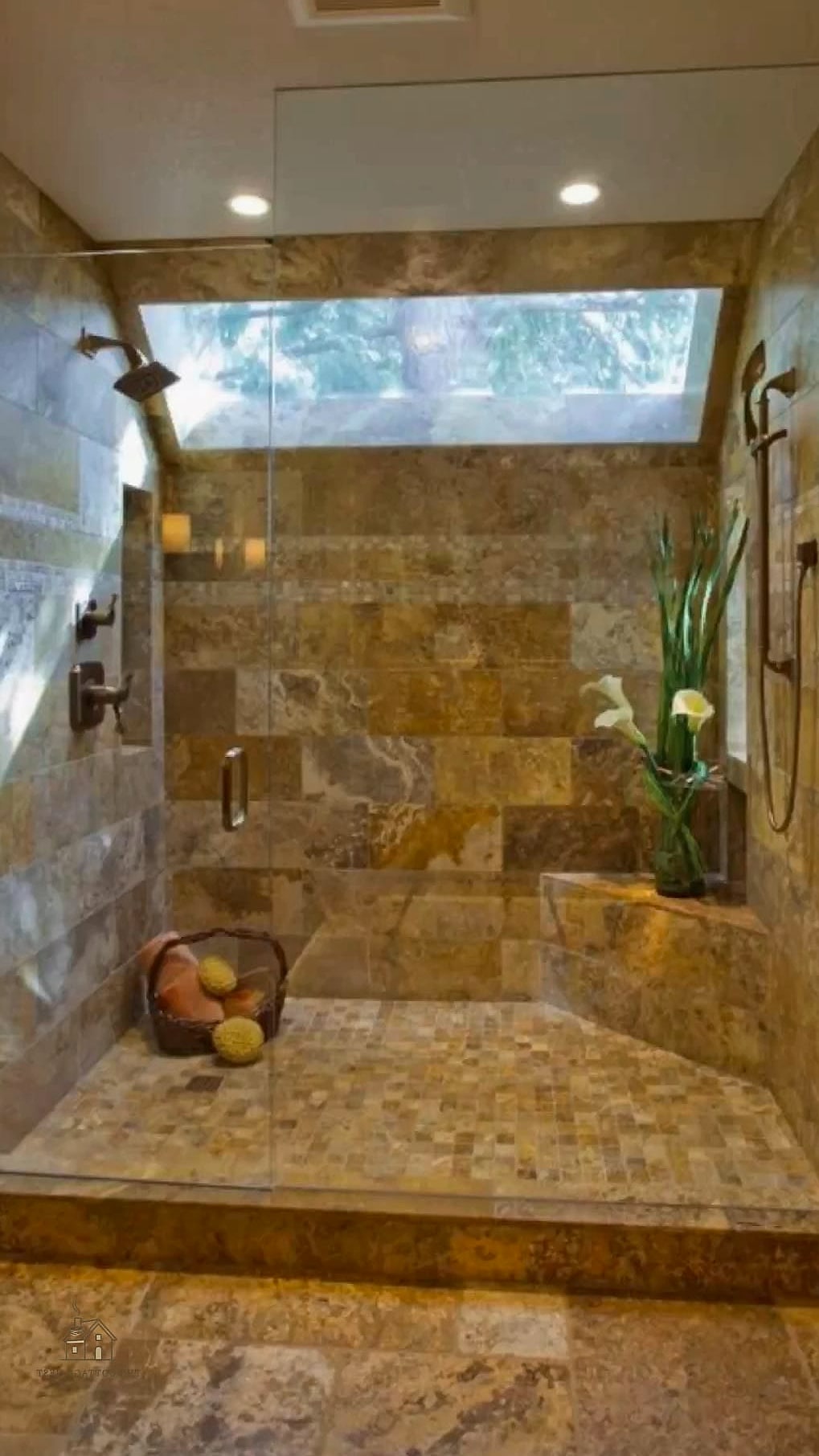 26 Gorgeous Stone Shower Ideas That Are Totally Doable 19 Sculptural Stone Curb and Threshold