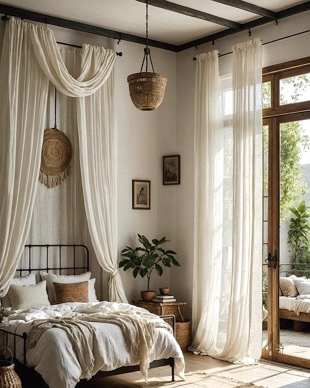 15 Stunning Modern Boho Bedroom Ideas You'll Absolutely Love 14 Sheer or Linen Curtains for Natural Light