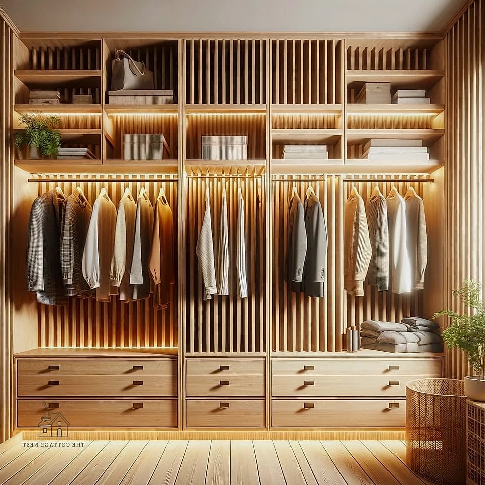 Slatted Wood Wall Closet Divider