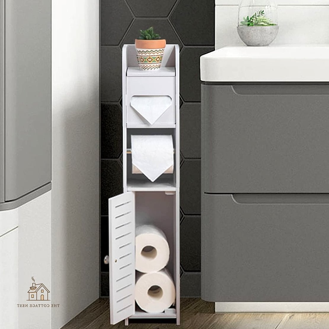 25 Creative Over The Toilet Storage Ideas That Will Inspire You 8 Slim Cabinet with Glass Doors