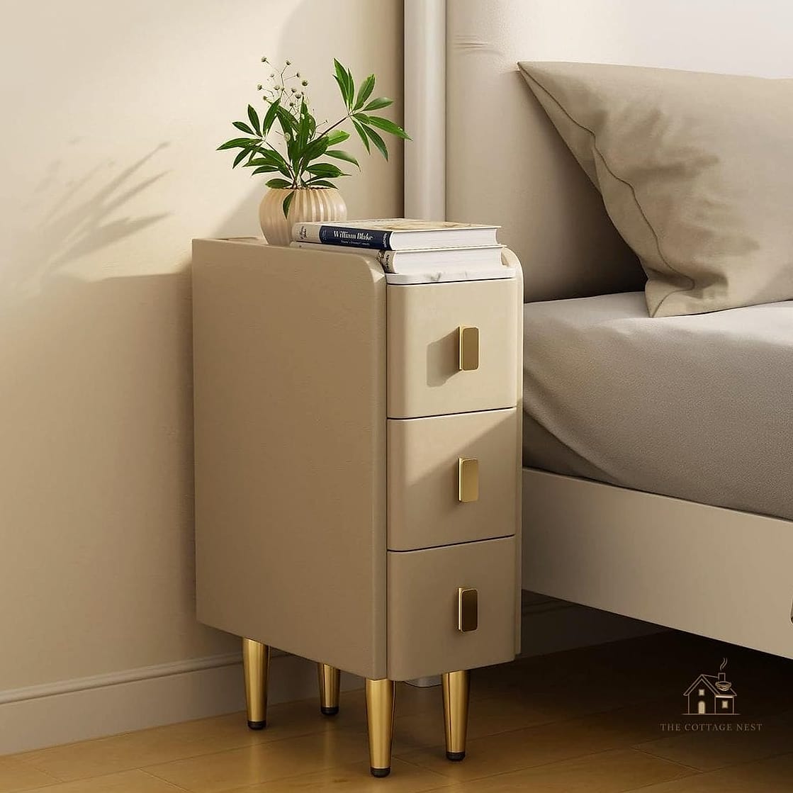24 Clever Small Bedroom Storage Ideas for Every Style 5 A Slim Nightstand With Drawers