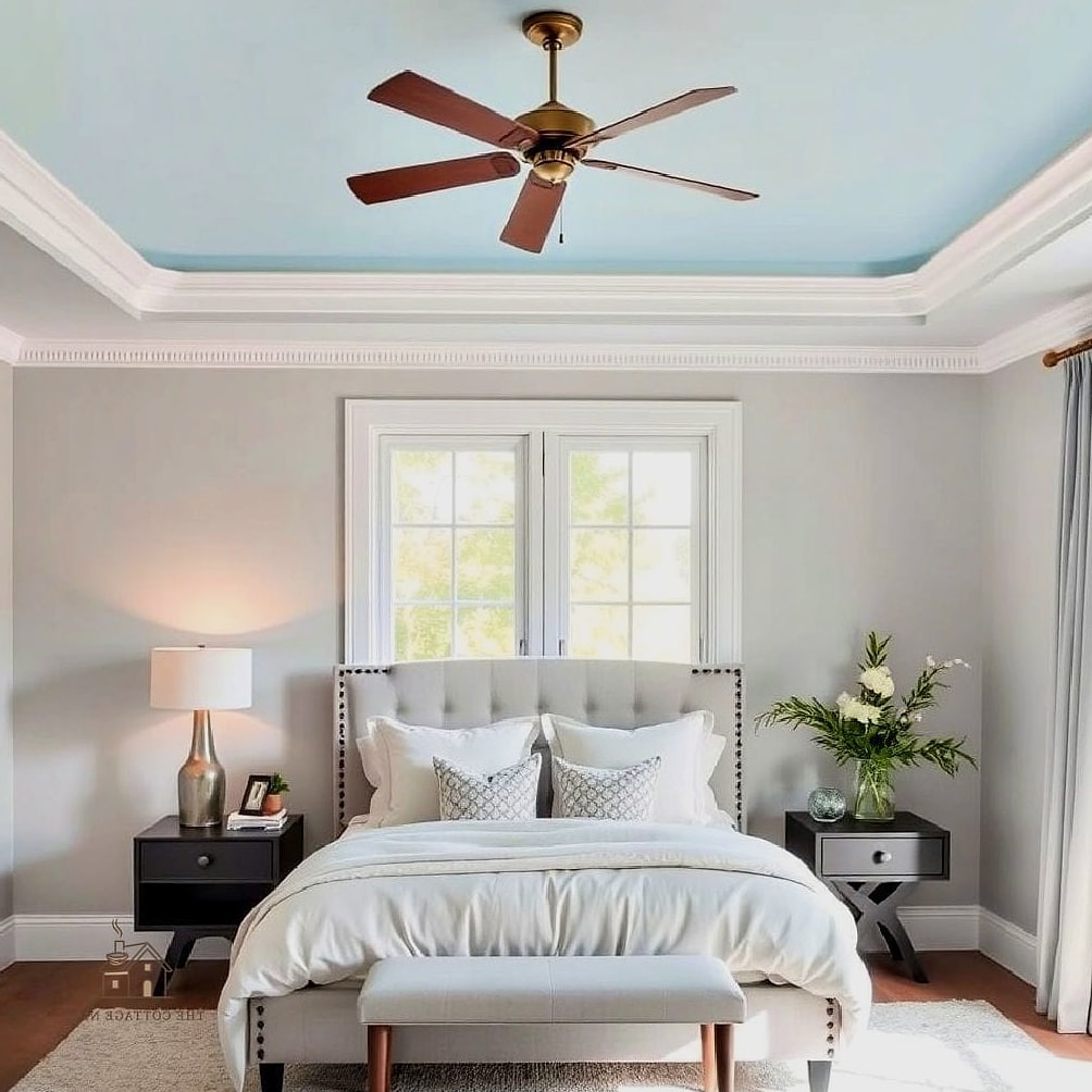 24 Beautiful Blue And Cream Bedroom Ideas to Transform Your Space 21 Soft Blue Ceiling with Cream Crown Molding