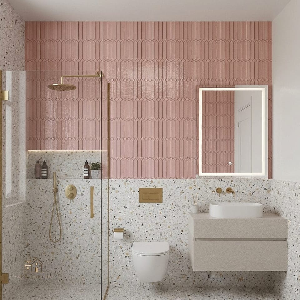 30 Cozy Shower Tile Ideas Worth Pinning 17 Soft Pink Terrazzo Tile