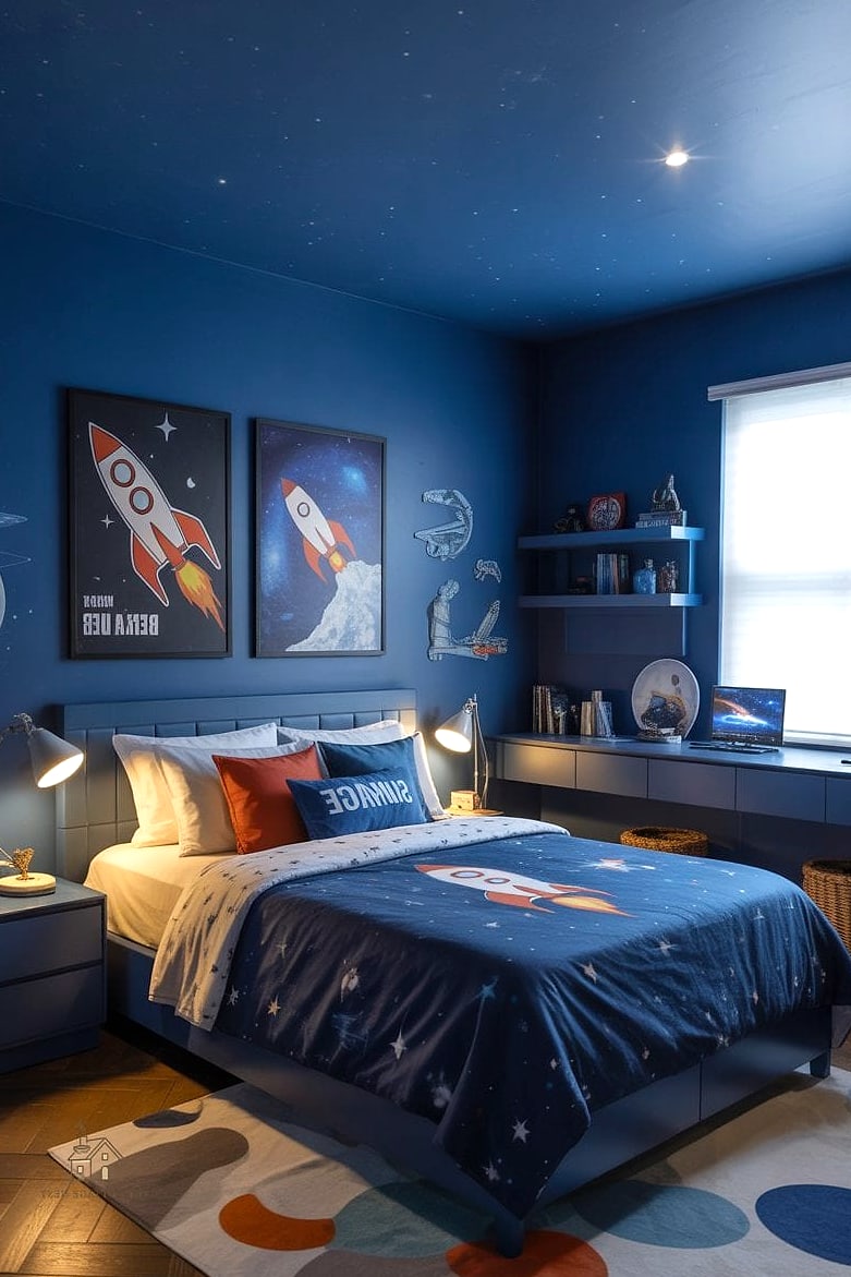 21 Chic Small Boys Bedroom Ideas for a Beautiful Home 10 Space Themed Ceiling Accent