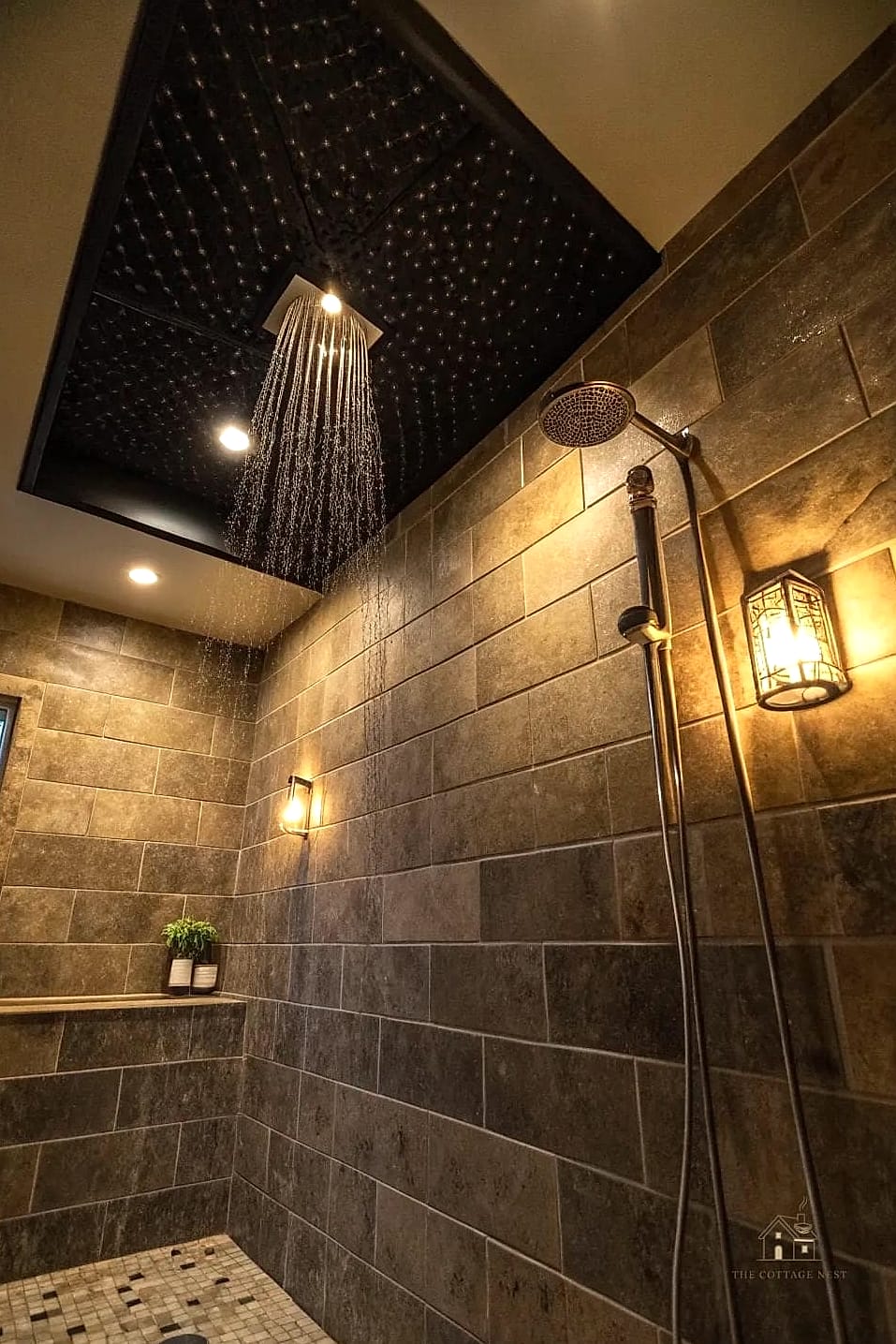 Statement Ceiling Tile Inside the Shower