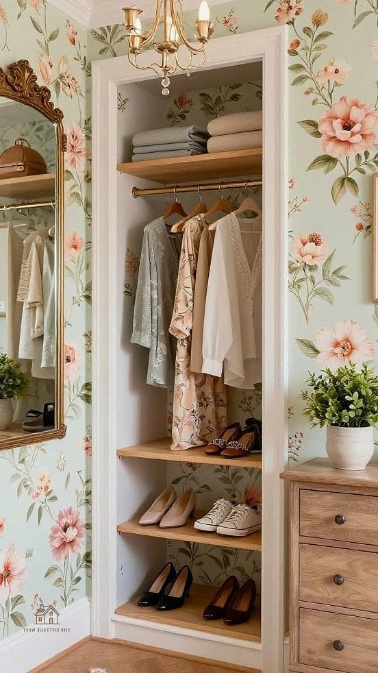 22 Dreamy Wall Closet Ideas Bedroom to Try This Season 10 Statement Wallpaper Inside an Open Closet