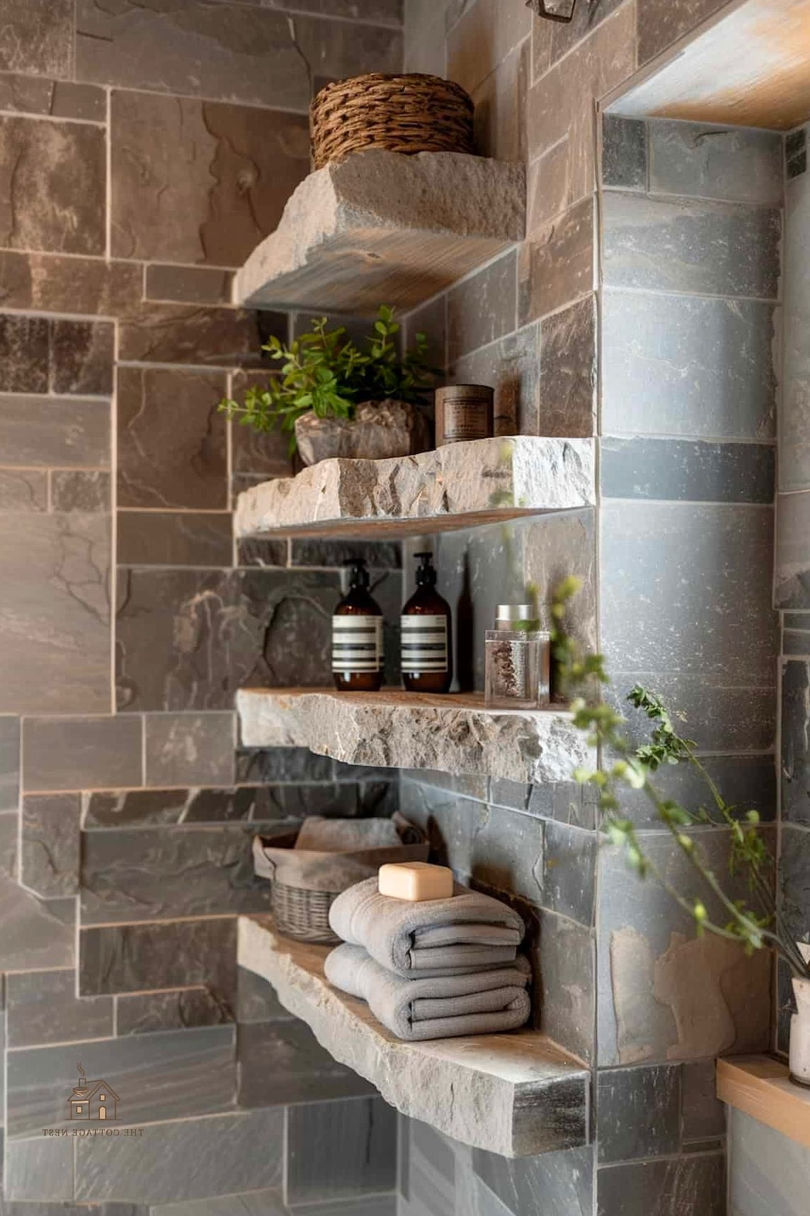 26 Gorgeous Stone Shower Ideas That Are Totally Doable 26 Stone Shower with Integrated Shelving