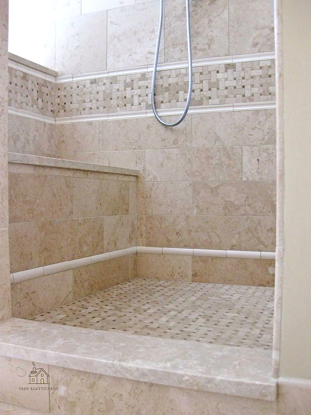 26 Gorgeous Stone Shower Ideas That Are Totally Doable 14 Stone Tile in a Basketweave Pattern