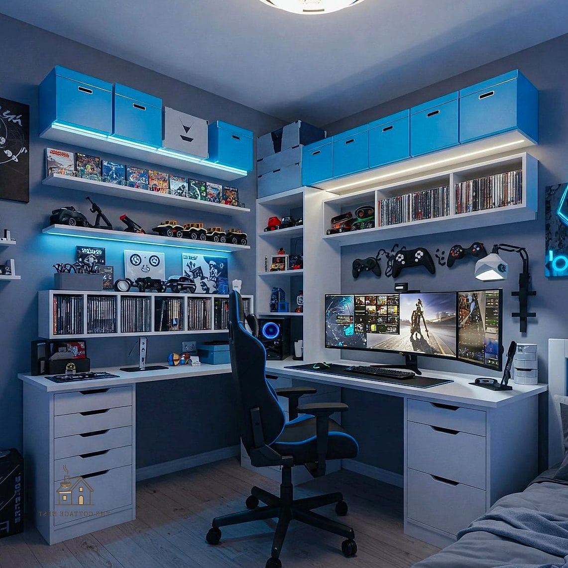 20 Amazing Gaming Bedroom Ideas on a Budget 13 Storage Bins for Cable and Accessory Overflow