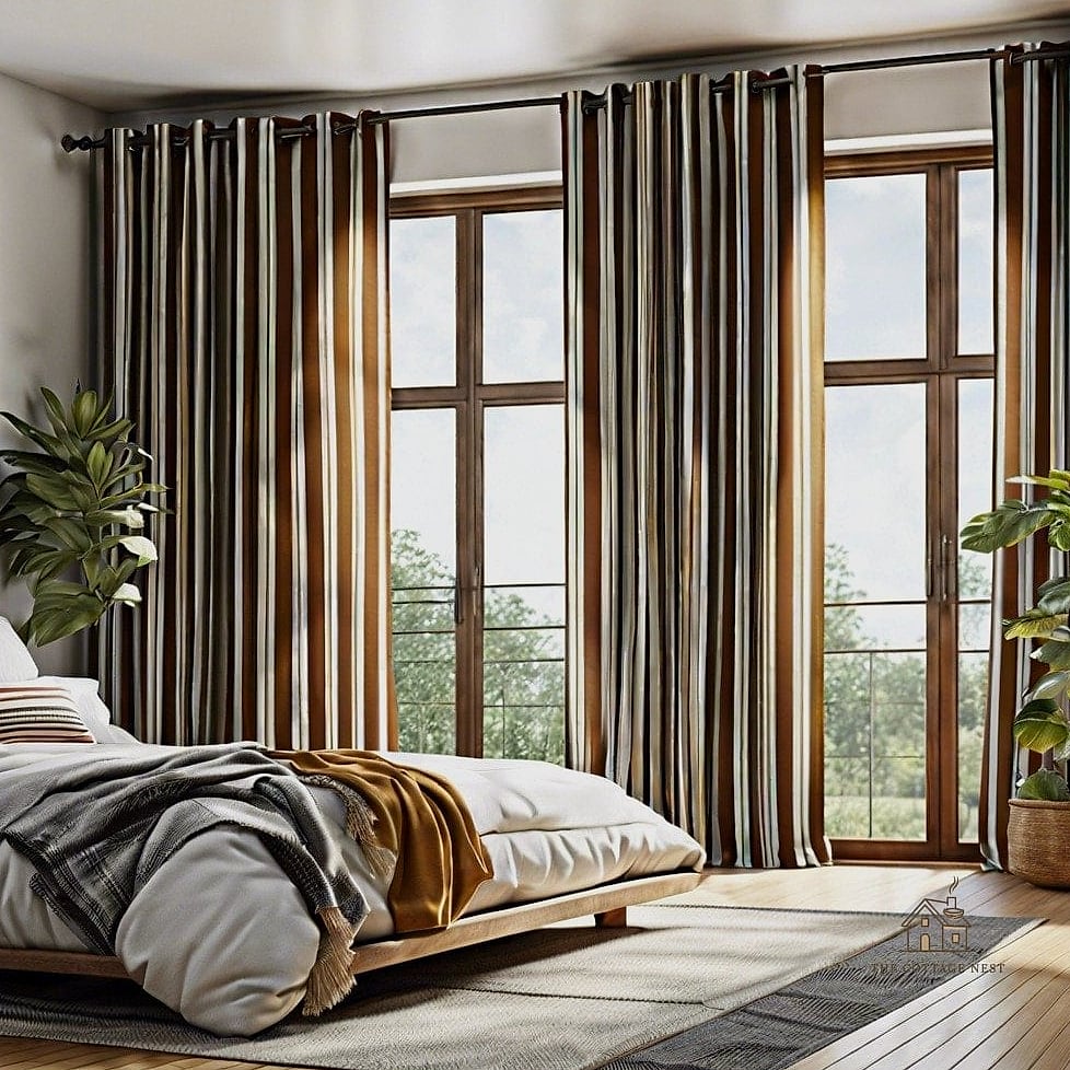 40 Clever Bedroom Curtain Ideas for Every Style 13 Striped Curtains for Visual Height