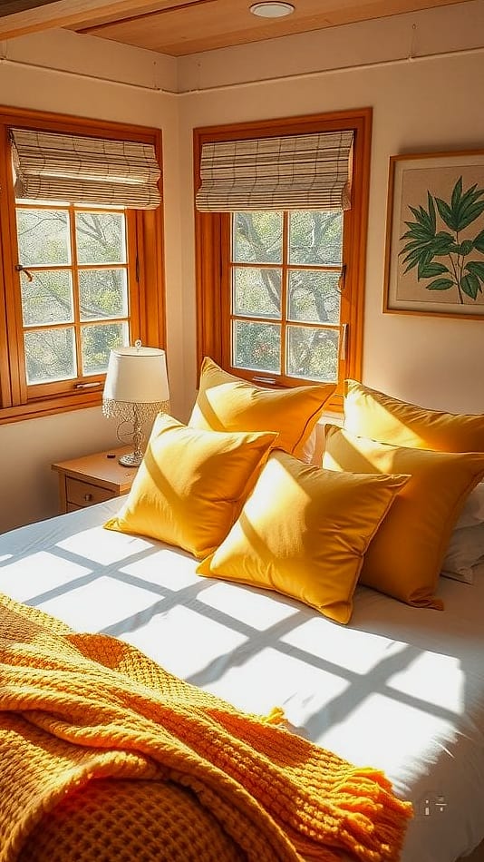 26 Beautiful Yellow Bedroom Ideas to Transform Your Space 10 Sunshine Yellow Throw Pillows