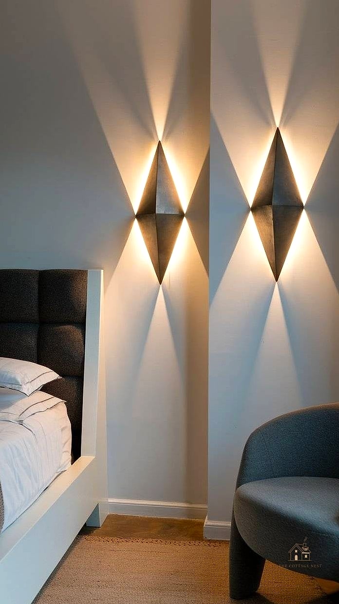 23 Creative Bedroom Wall Decor Above Bed That Will Inspire You 5 Symmetrical Sconces with Art Between