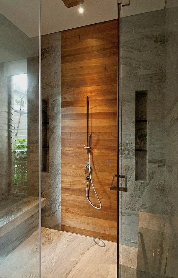 27 Dreamy Shower Niche Ideas to Try This Season 11 Teak Wood Shelf Niche