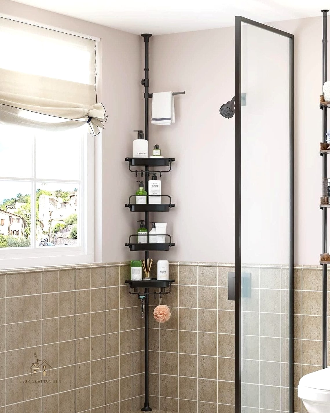 20 Dreamy Shower Storage Ideas to Try This Season 11 Tension Rod Shelf Systems