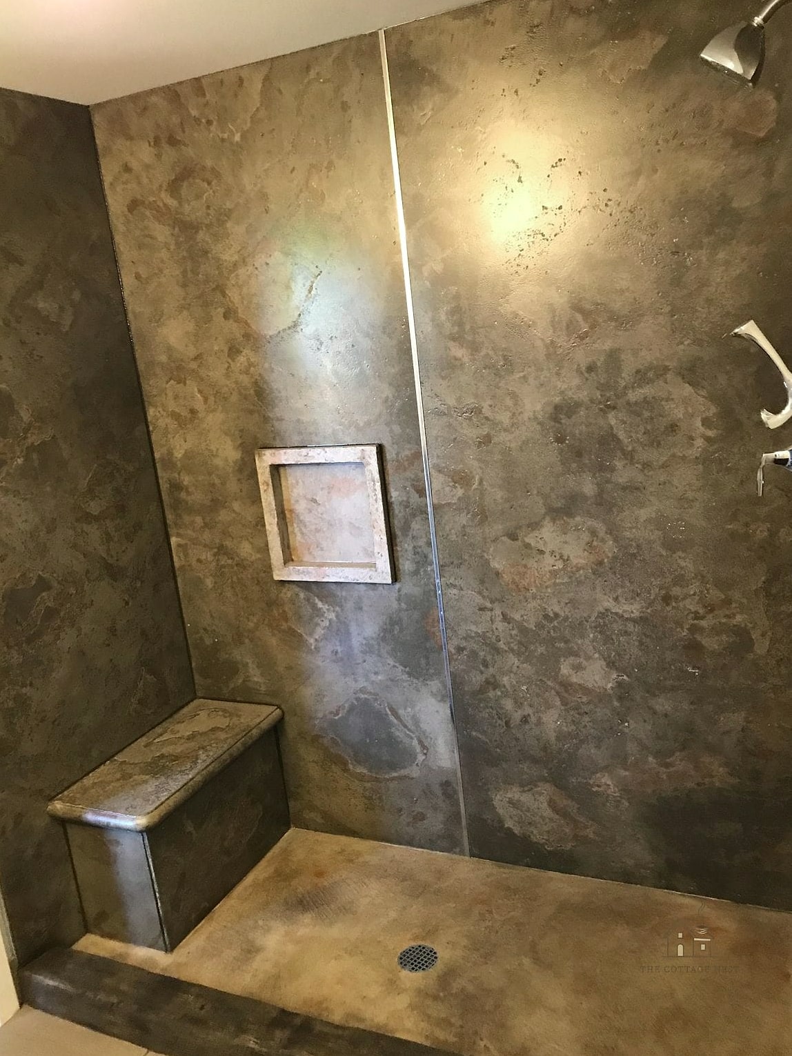 30 Dreamy Walk In Shower With Half Wall to Try This Season 10 Textured Concrete-Look Tile