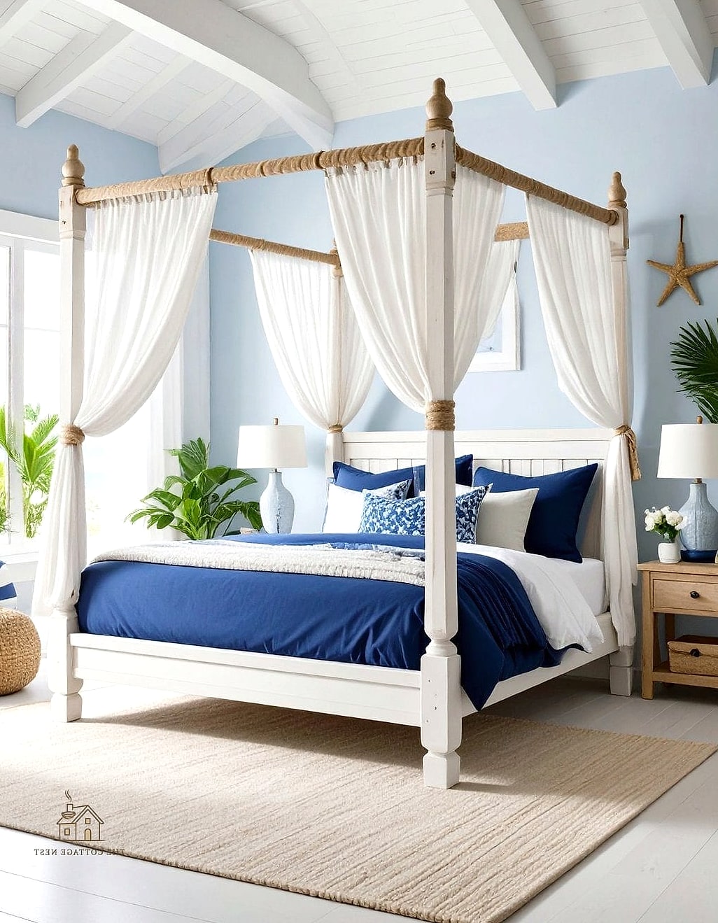 35 Gorgeous Coastal Bedroom Ideas That Are Totally Doable 14 Try a Canopy Bed Frame
