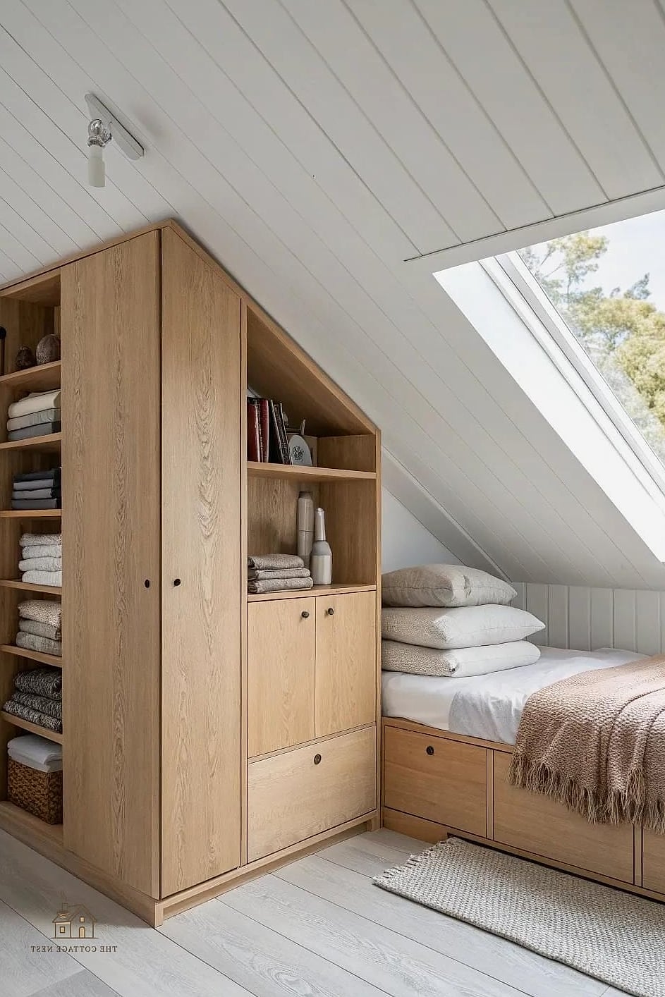 23 Clever Attic Bedroom Ideas for Every Style 11 Turn a Knee Wall Into a Headboard