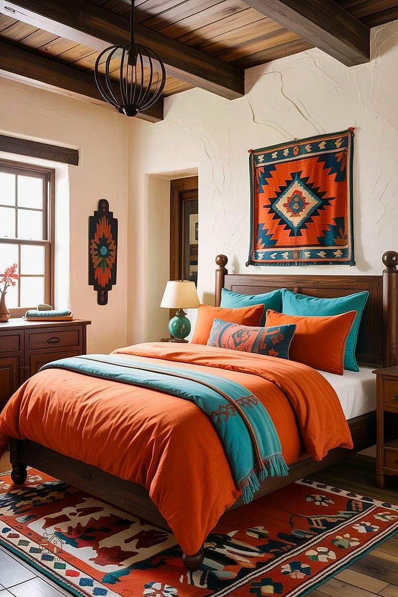 20 Dreamy Western Bedroom Ideas to Try This Season 4 Turquoise and Rust Color Palette