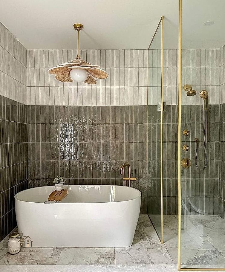15 Stunning Tub Next To Shower Ideas You'll Absolutely Love 15 Two-Tone Tile Layout Dividing Tub and Shower Zones
