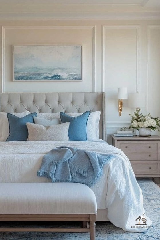 24 Beautiful Blue And Cream Bedroom Ideas to Transform Your Space 10 Two-Tone Blue Board and Batten