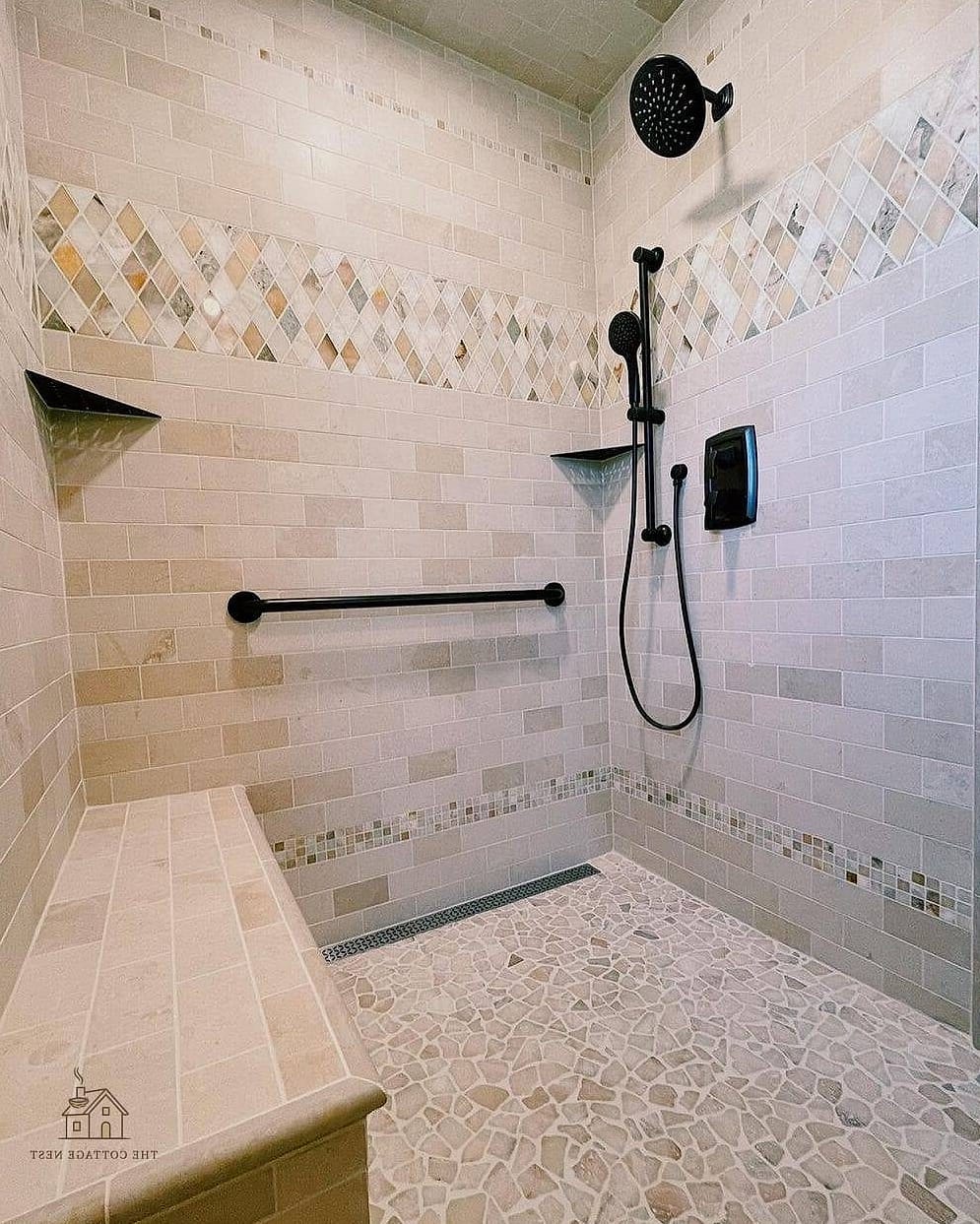 29 Dreamy Small Walk In Shower Ideas to Try This Season 22 Two-Tone Tile Wall Design