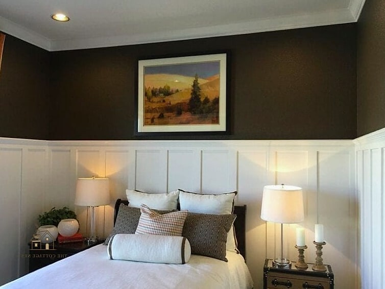 20 Cozy Bedroom Wainscoting Ideas Worth Pinning 6 Two-Tone Wainscoting with a Bold Upper Wall