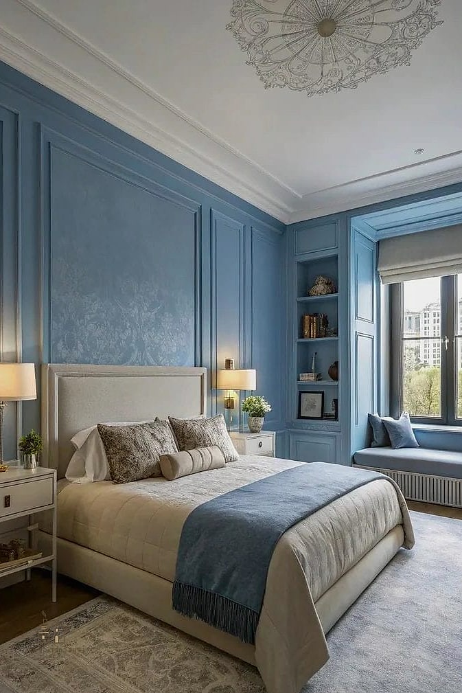 35 Gorgeous Blue Bedroom Ideas That Are Totally Doable 7 Two-Tone Blue Walls