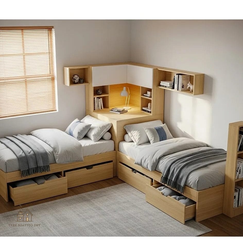 Two Twin Beds Meeting at an L