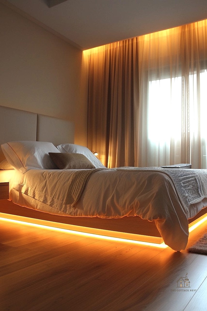 40 Dreamy Bedroom Lighting Ideas to Try This Season 12 Under-Bed LED Strip Lighting
