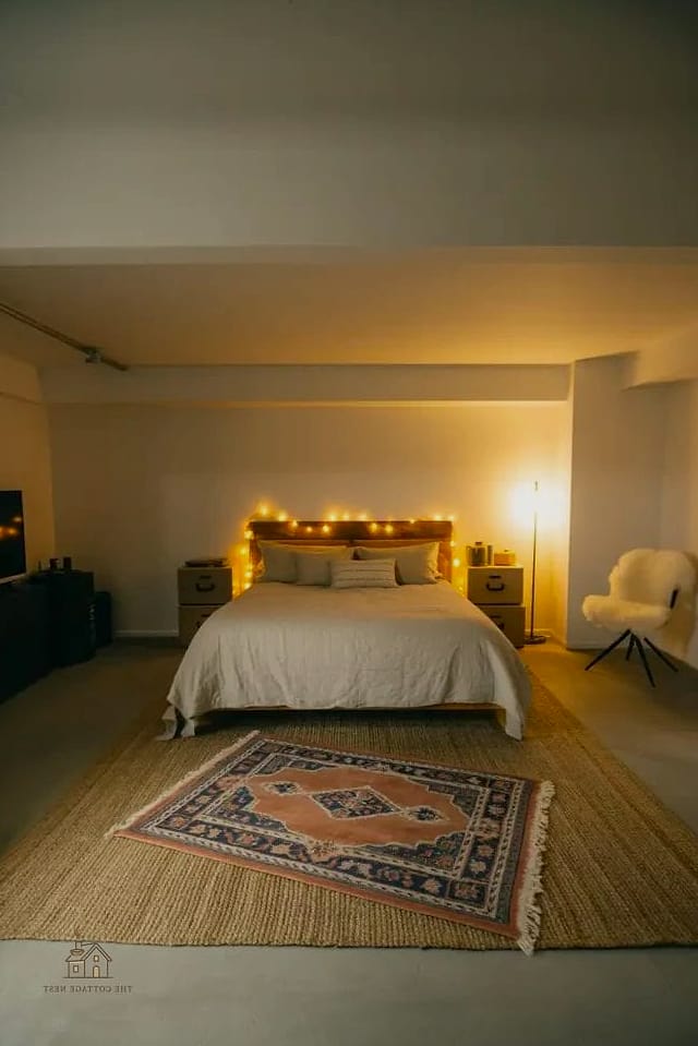 30 Amazing Basement Bedroom Ideas on a Budget 4 Use Area Rugs to Warm Up Concrete Floors