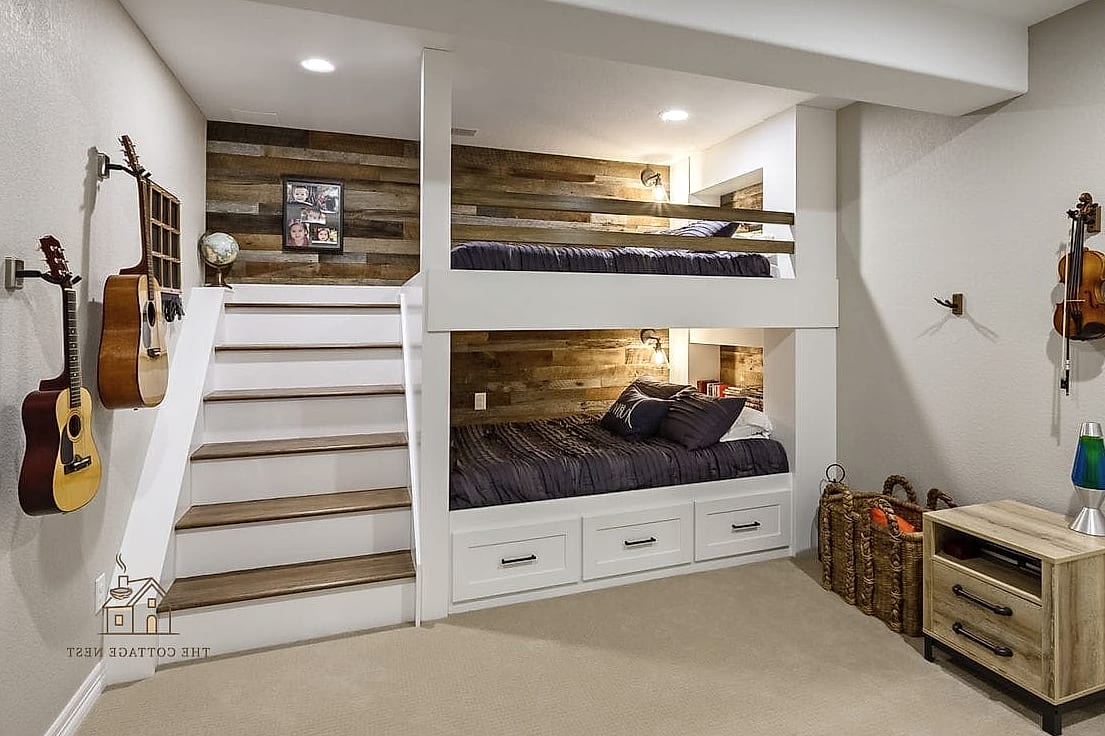 30 Amazing Basement Bedroom Ideas on a Budget 24 Use a Bunk Bed or Loft Bed to Maximize Floor Space
