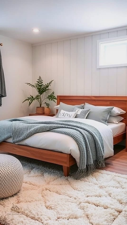 30 Amazing Basement Bedroom Ideas on a Budget 21 Use a Textured Throw Blanket and Pillows for Coziness