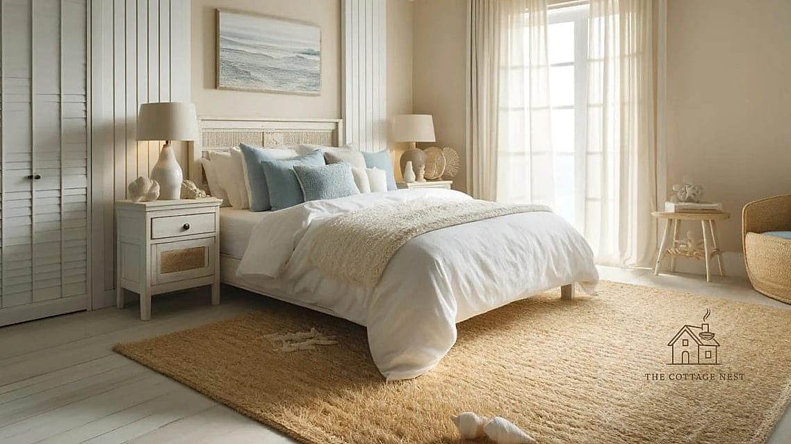 35 Gorgeous Coastal Bedroom Ideas That Are Totally Doable 32 Use a Textured Wool or Cotton Area Rug Layered Over Seagrass
