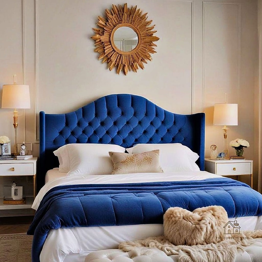 30 Cozy Blue Bedroom Decor Ideas Worth Pinning 5 Velvet Blue Headboard