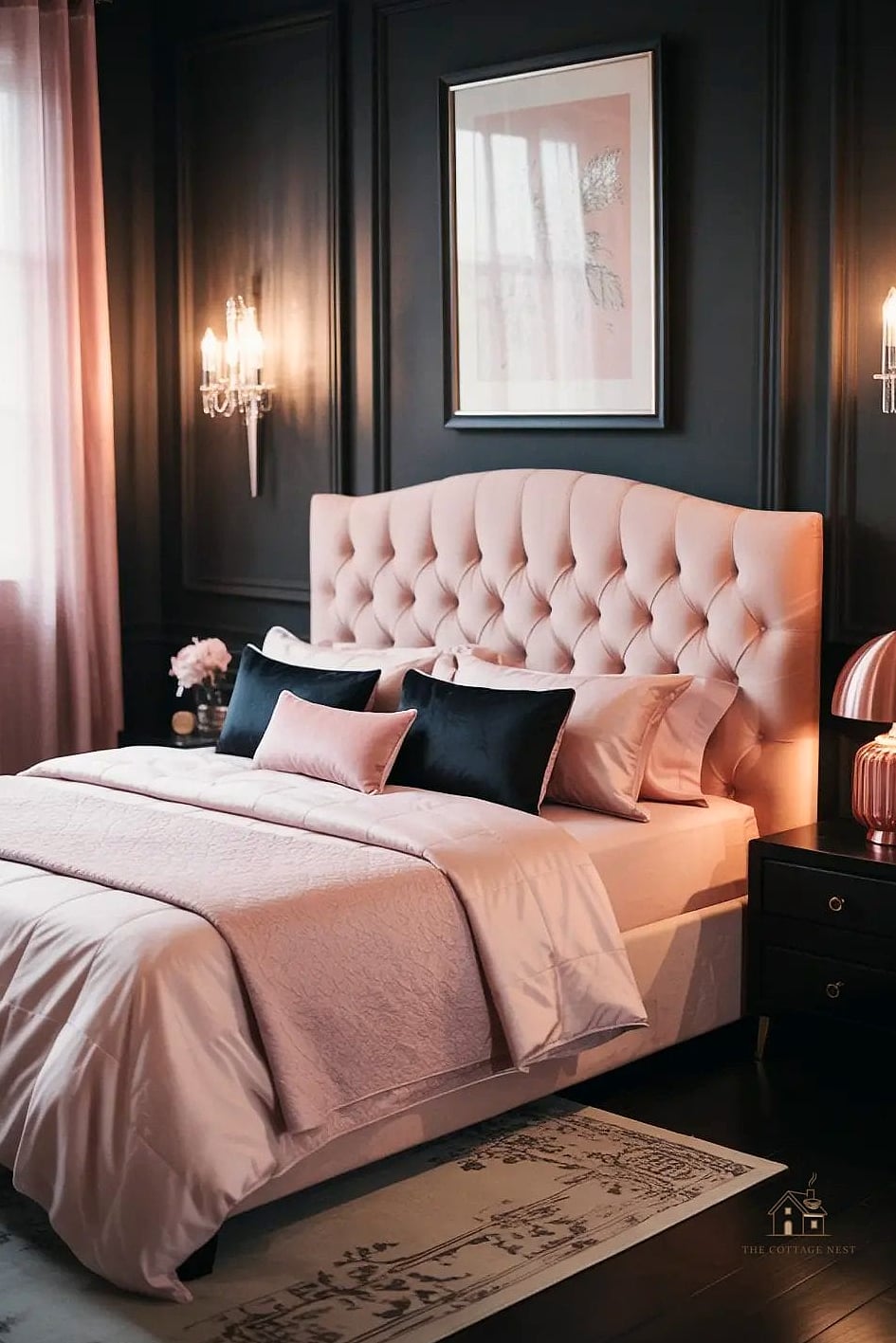 20 Cozy Dark Feminine Bedroom Ideas Worth Pinning 3 Velvet Tufted Headboard
