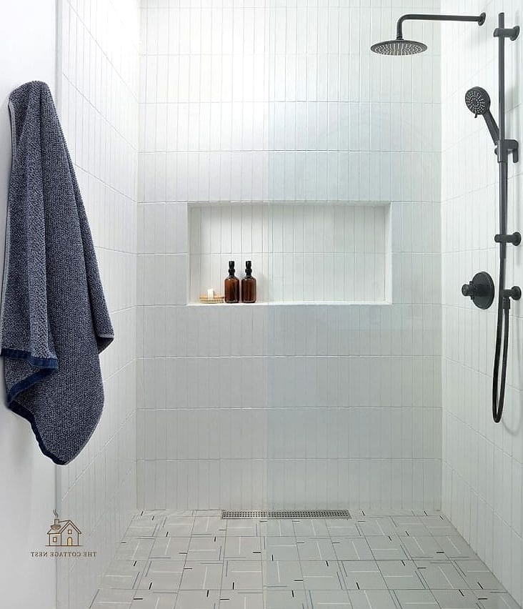 30 Dreamy Walk In Shower With Half Wall to Try This Season 11 Vertical Stacked Tile for a Taller Feel