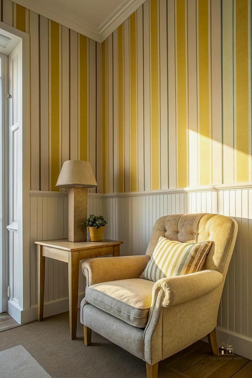 Vertical Striped Wallpaper to Make Ceilings Feel Taller