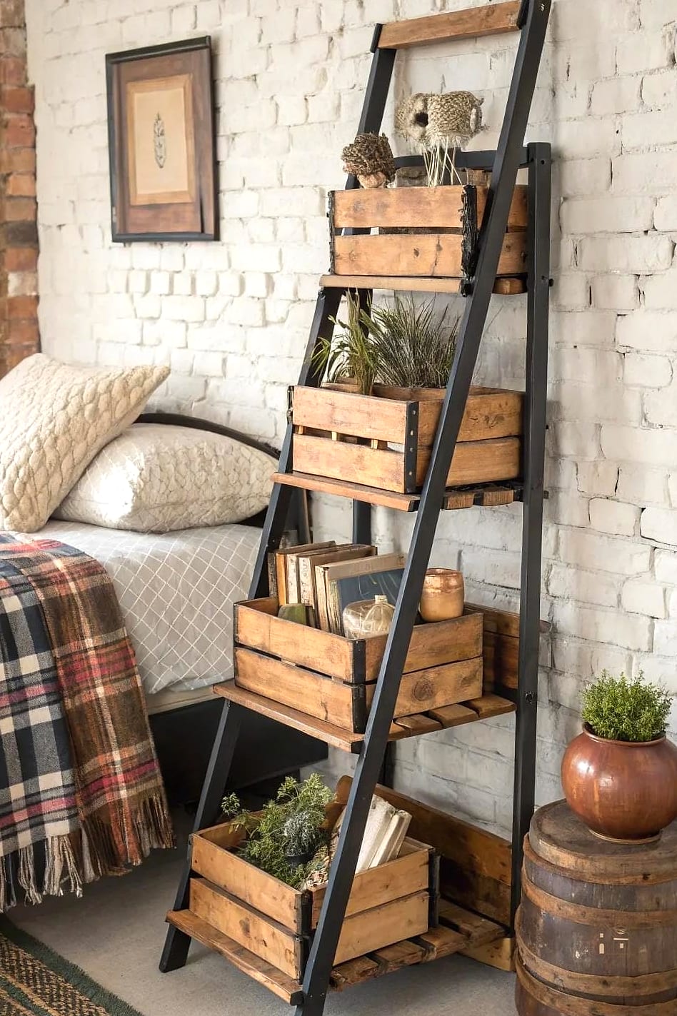 30 Amazing Shelf Over Bed Ideas on a Budget 15 Vintage Crate Shelf
