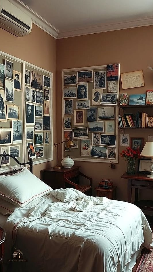 45 Creative Bedroom Wall Decor Ideas That Will Inspire You 17 Vintage Postcards or Ephemera Collage