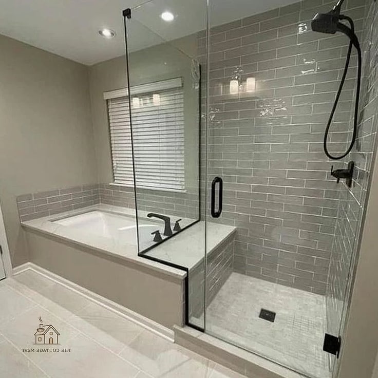 Walk-In Shower with Drop-In Tub and Built-In Bench