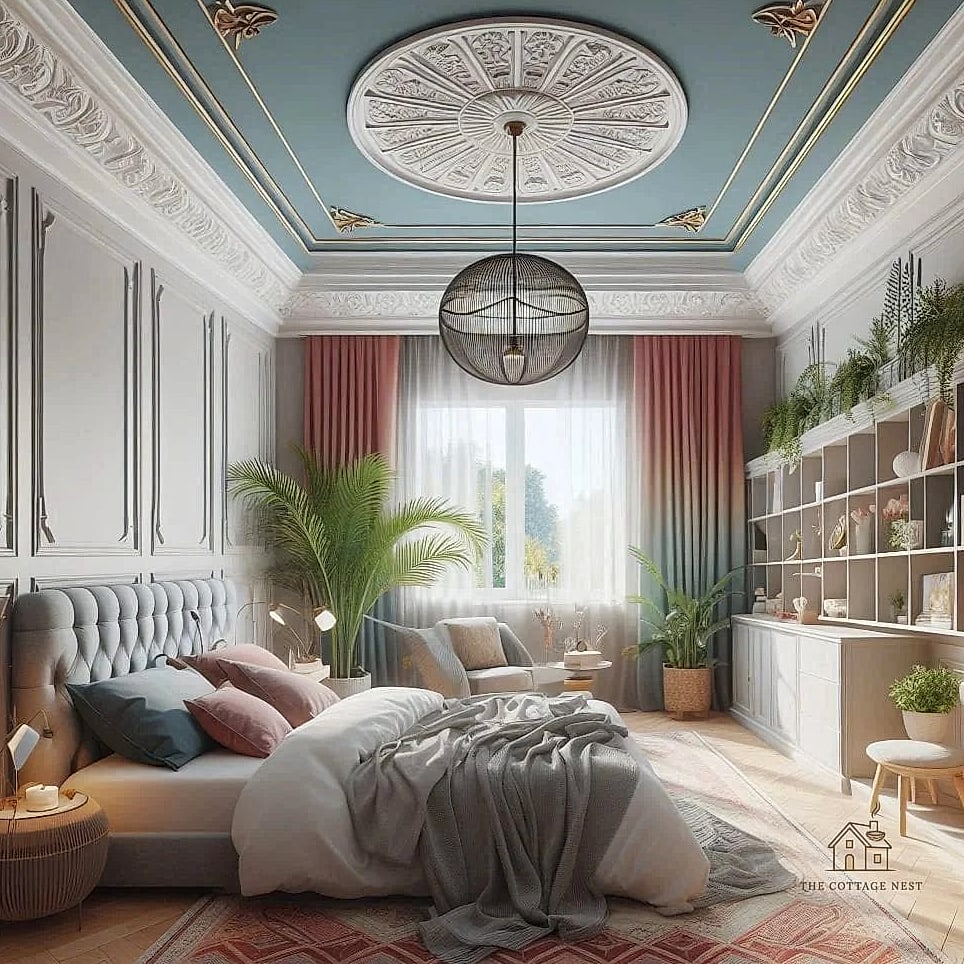 45 Creative Bedroom Wall Decor Ideas That Will Inspire You 18 Wallpapered Ceiling Accent