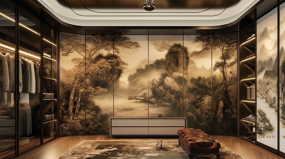 30 Dreamy Walk In Wardrobe Behind Bed to Try This Season 20 Wallpapered Wardrobe Interior