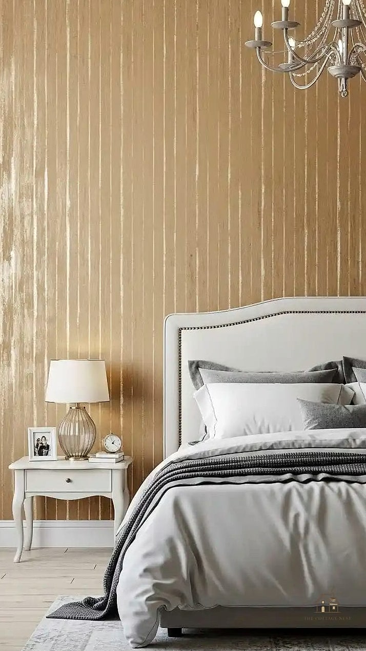35 Chic Bedroom Feature Wall Ideas for a Beautiful Home 26 Wallpaper with Metallic Accents
