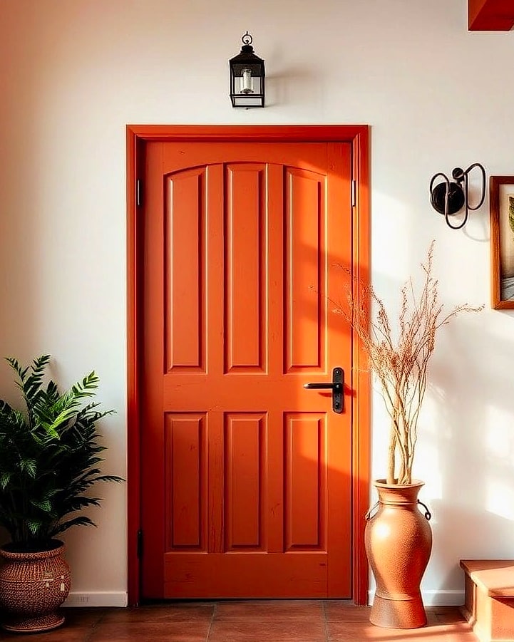 27 Cozy Door Painting Ideas Bedroom Worth Pinning 6 Warm Terracotta and White Two-Tone Panels