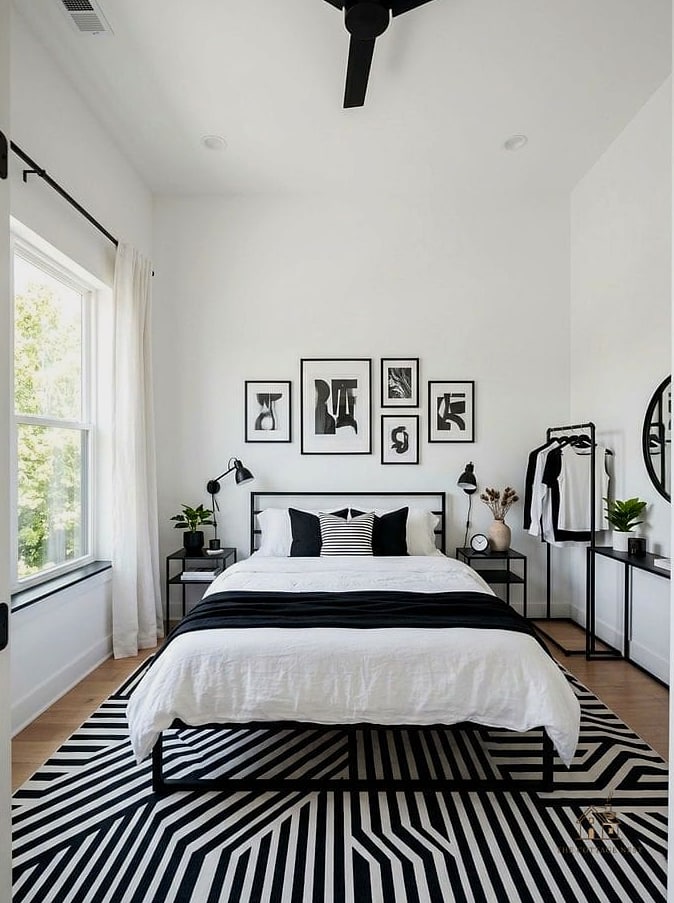 White Bedroom with Black Accents