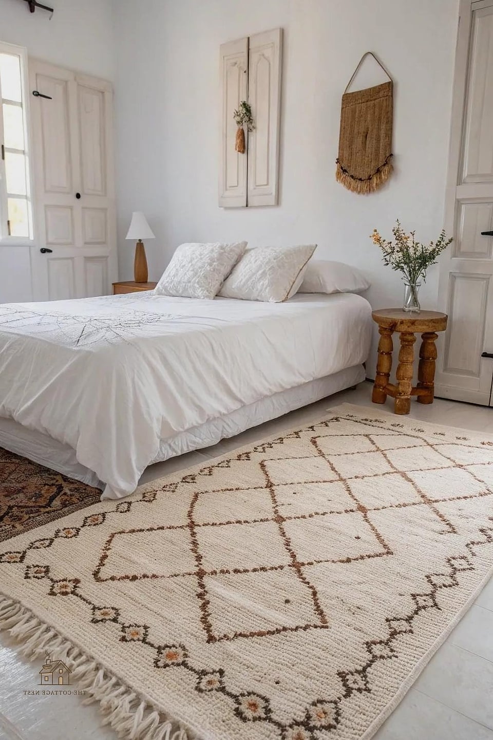 White Bedroom with a Statement Rug